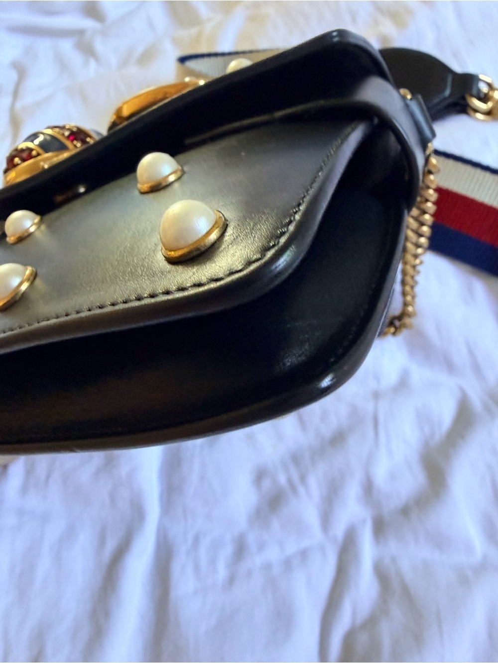 Gucci Queen Margaret Broadway Shoulder HandBag Black Leather Pearl Studded COA - Picture 10 of 13
